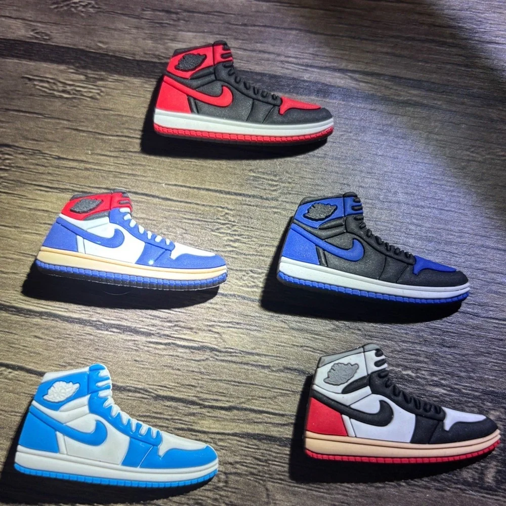 5pc Sneaker Shoe Charms for Clogs High Top Basketball Retro Red Blue Black White